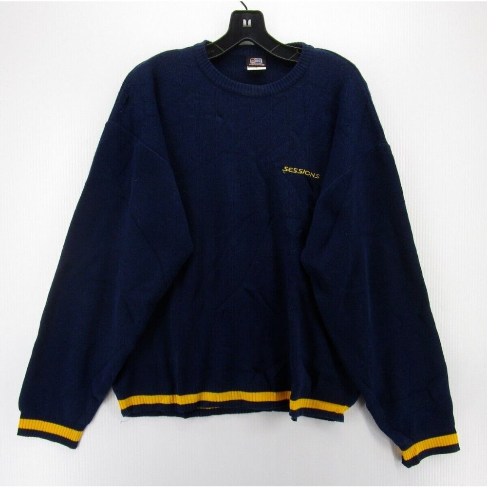 VINTAGE Sessions Sweater Large Pullover Skater Casual 90s Logo Grunge *